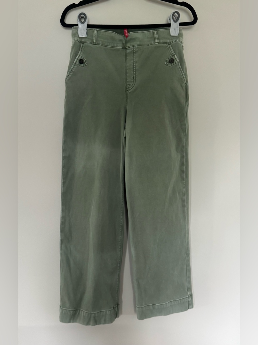 Spanx Stretch Twill Cropped Wide Leg Pants Olive Green High Rise Size Medium M